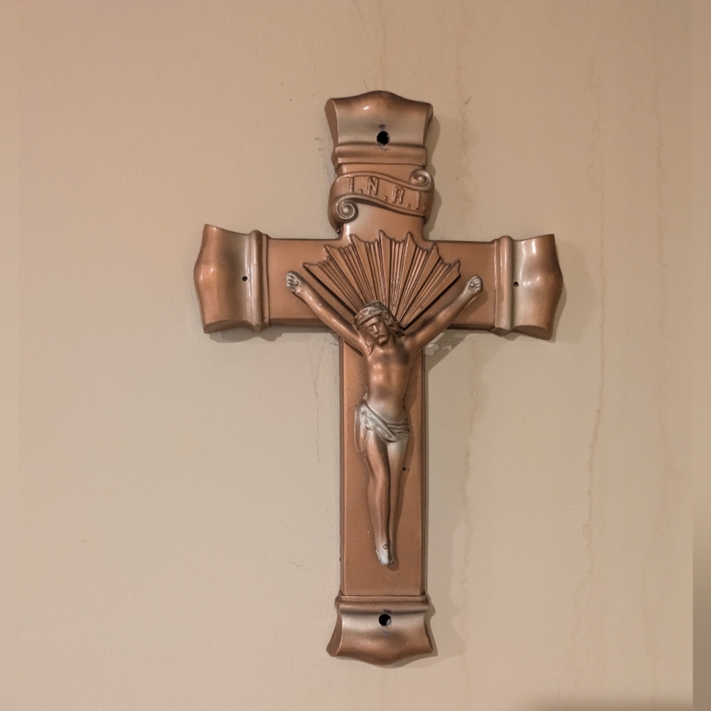 Antique Heavy Crucifix Corpus Christi Wall Hanging Cross